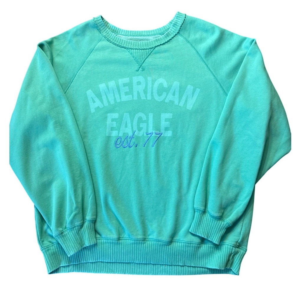 American Eagle Sweatshirt Womens Large Green Seriously Lived-In Logo Excellent